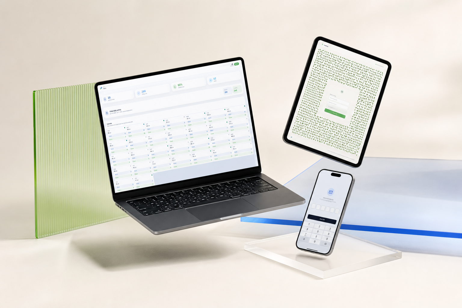 Laptop, tablet, and phone displaying custom Webstax applications